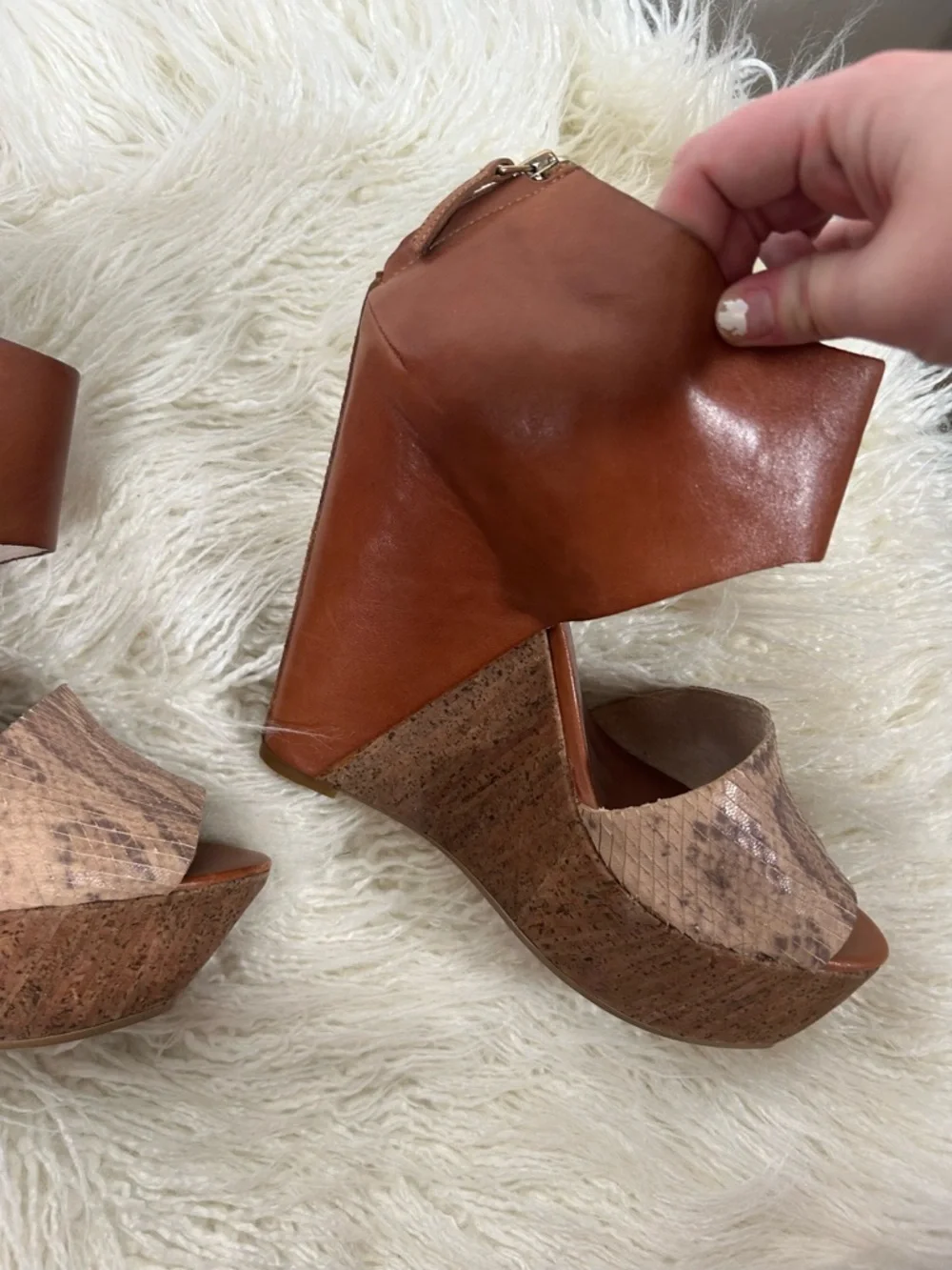 Steven by Steve Madden Bammba Snakeskin and Leather‎ Cork Platform Wedge Sandals